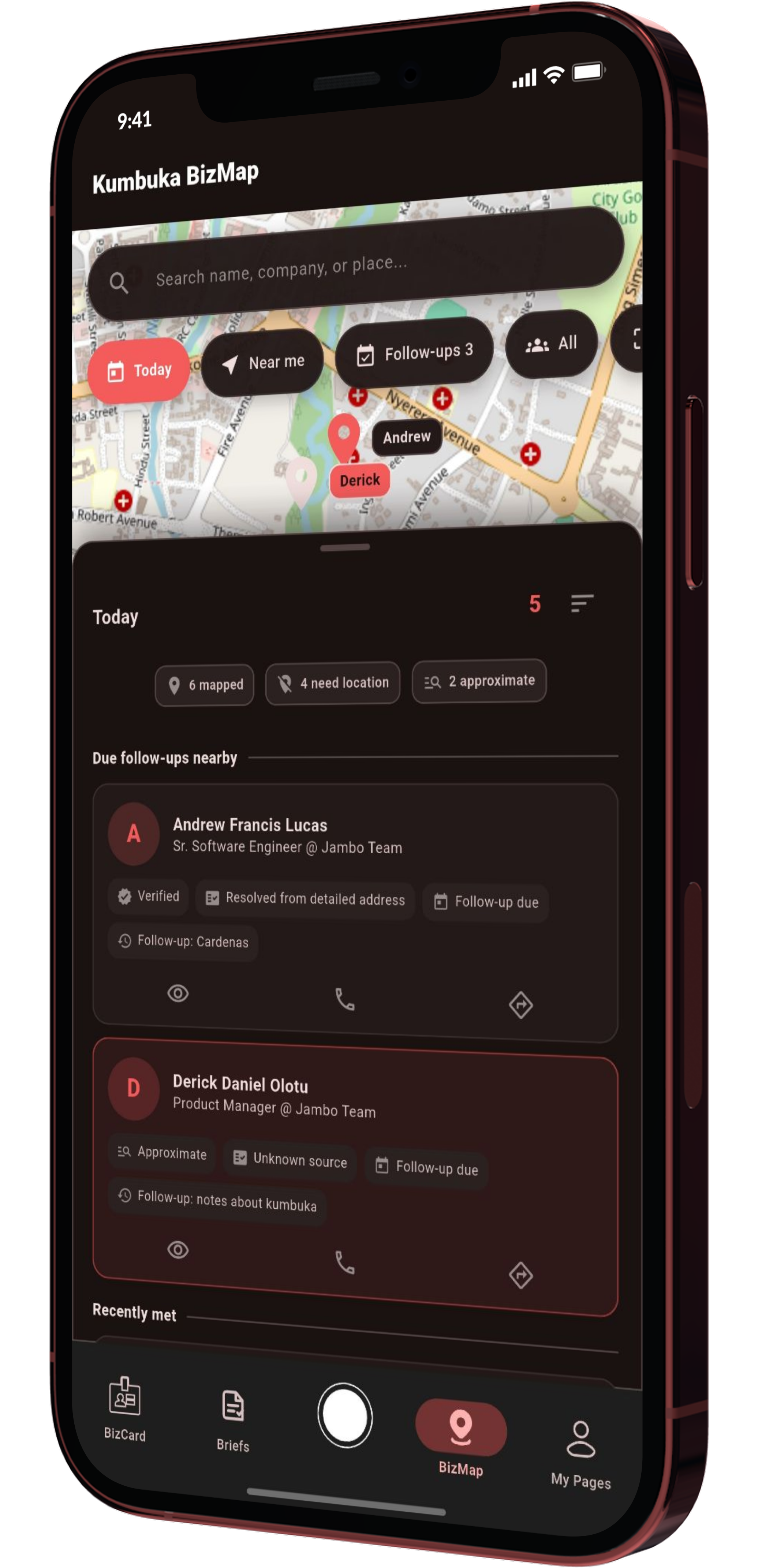 Kumbuka BizMap screen mockup