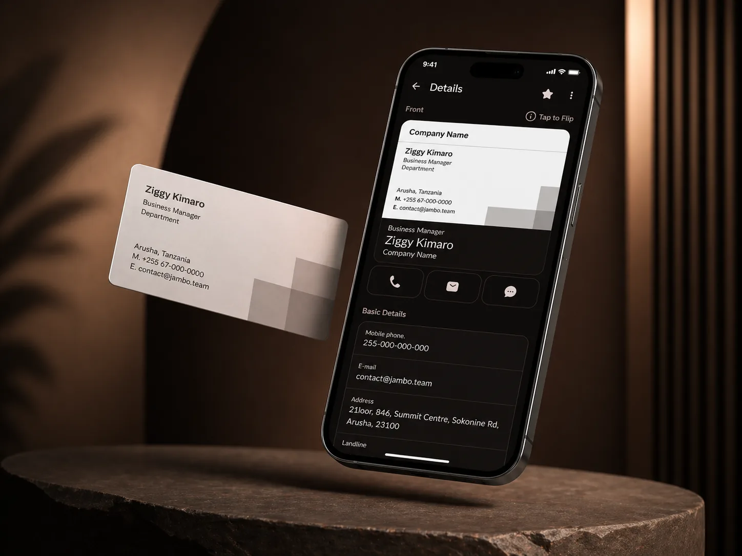 Kumbuka scanning a business card on a phone